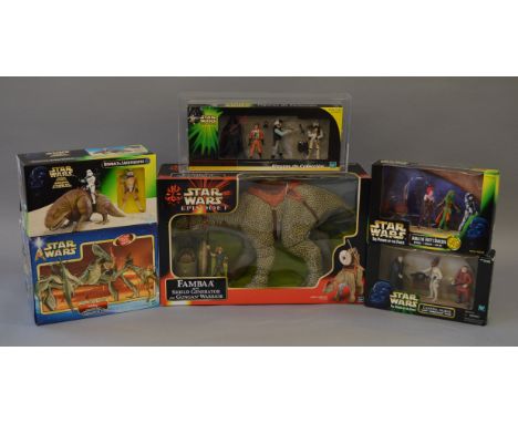 Quantity of Hasbro Star Wars items: Power of The Jedi Mexican figure pack, AFA graded 90; Episode I Fambaa; Saga Acklay; POTF