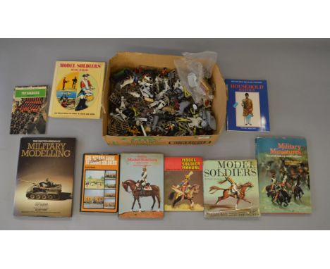 Quantity of lead & white metal soldiers including part assembled. Together with some Zoo & farm animals & model soldier refer
