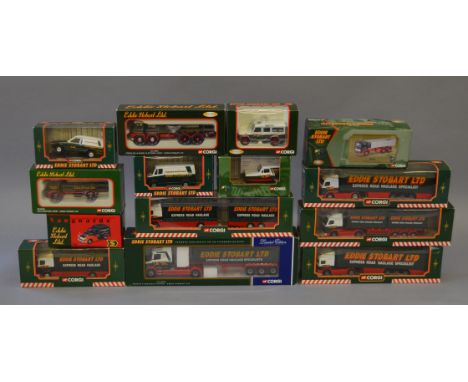 Thirteen boxed Corgi 'Eddie Stobart' diecast van and truck models together with a boxed Eddie Stobart 1:50 scale truck model,