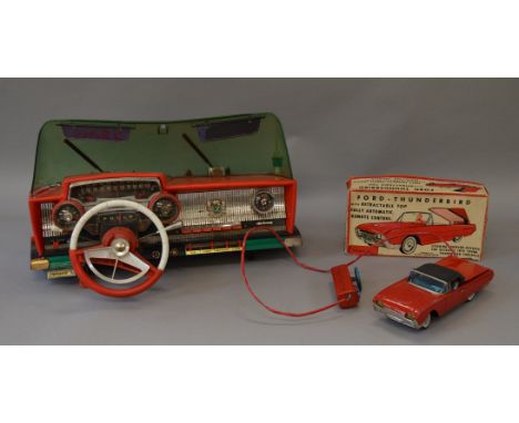 A boxed tinplate and plastic Cragstan battery operated wired remote control model of a Ford Thunderbird, whilst untested, mod