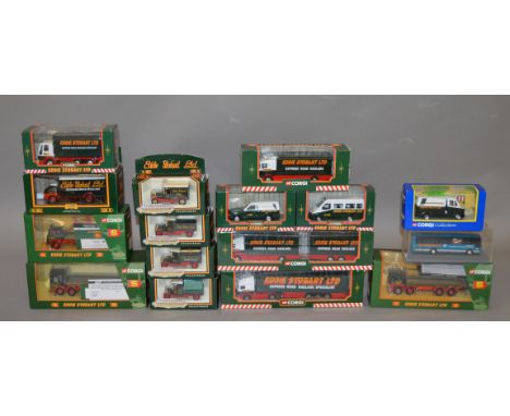 Fifteen boxed Corgi Eddie Stobart vans and truck models in various scales together with a boxed Original Omnibus Shearings co