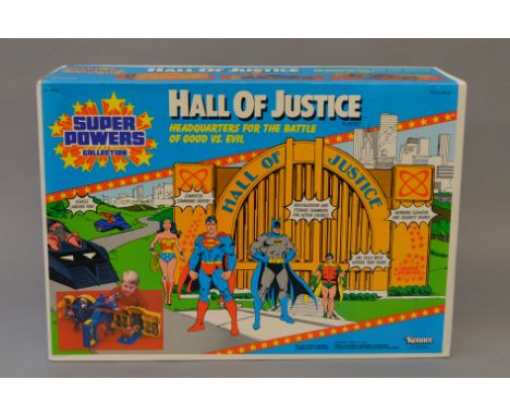 Kenner Super Powers Collection Hall of Justice Playset, box still taped, two punctures to one end of box but otherwise VG.