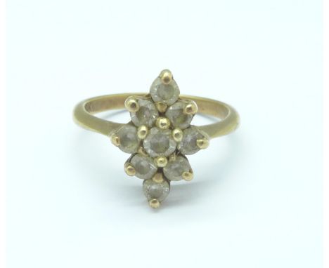 A 9ct gold paste set cluster ring, 2.4g, I