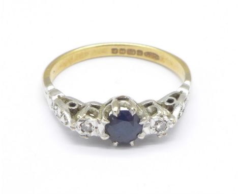 An 18ct gold, sapphire and diamond ring, 3g, N