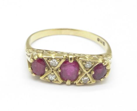 A 9ct gold, ruby and diamond ring, 2.5g, Q