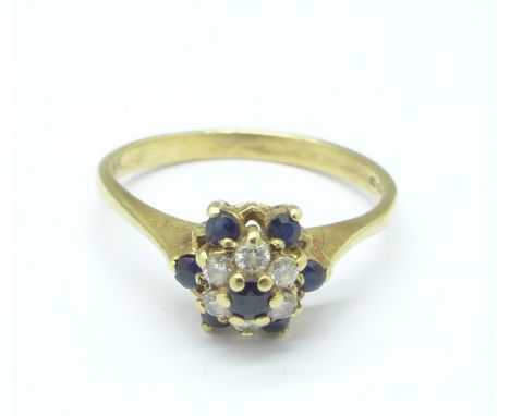 A 9ct gold, sapphire and diamond ring, 2g, O