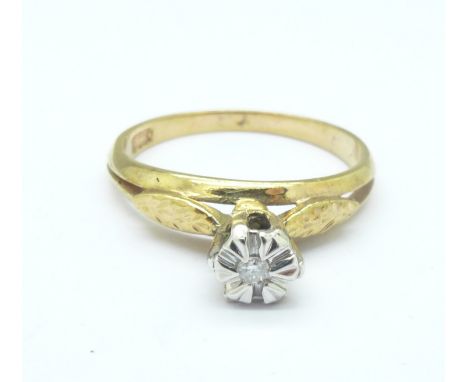 A 9ct gold and diamond set ring, 2.2g, O