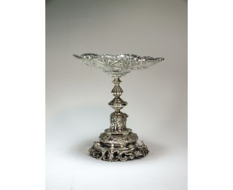 A Victorian Garrards silver table centrepiece, R &amp; S Garrard &amp; Co, London 1877, designed as a central knopped column 