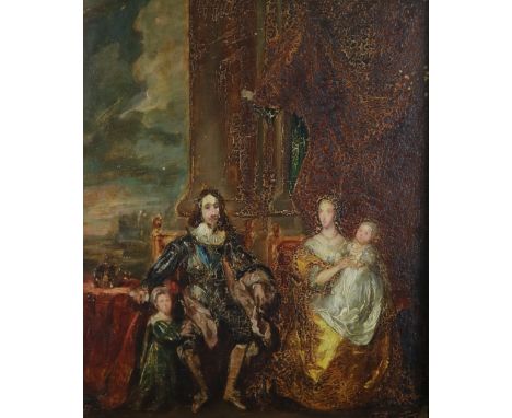 After Anthony Van Dyck, Portrait of King Charles and Queen Henrietta Maria with their eldest infant children, oil on panel, 2