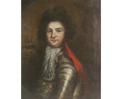 French school, late 17th century, Portrait of Philippe I, Duc d'Orleans, head and shoulders wearing armour and a white lace c