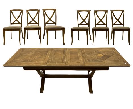 Willis &amp; Gambier - mango wood and flagstone extending dining table with additional leaf, and set six dining chairs Dimens