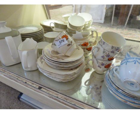 ROYAL DOULTON 'SONNET' TEA SET, 1930'S PART TEA SET AND BLUE AND WHITE CUPS,SAUCERS AND PLATES 