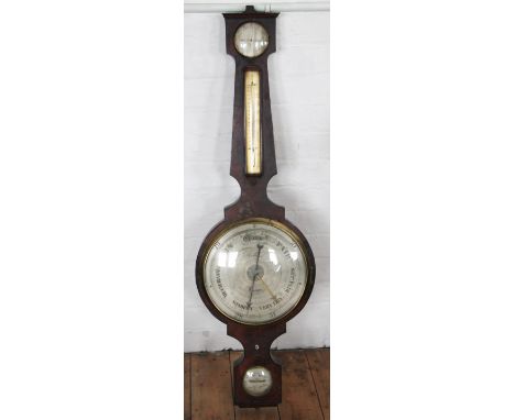 A 19th century mahogany wheel barometer of large proportions, the silvered dial signed Dollond London, with brass bezel, belo