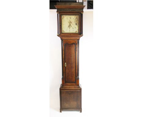 An early 19th century Shropshire oak thirty hour longcase clock, the painted square dial with Roman numerals and date apertur