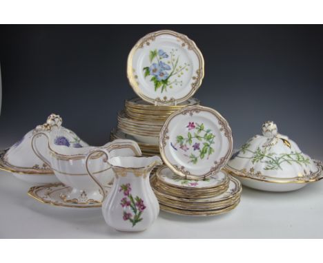 A Spode bone china 'Stafford Flowers' part dinner service, comprising two tureens and covers, jug, seven dessert plates and s