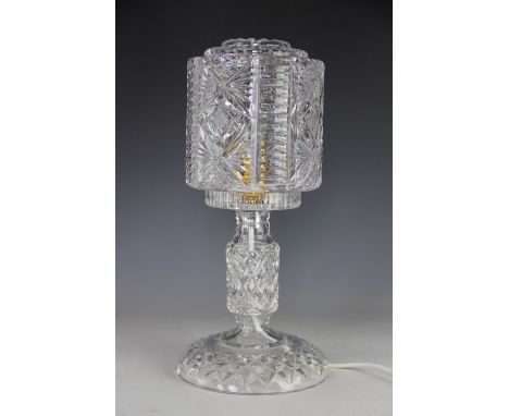 An early 20th century cut glass desk lamp, with cylindrical shade, 33.5cm high 