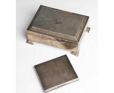 A George V silver cigarette box, the engine turned lid engraved for Jon, Birmingham 1926, 14cm, and a silver cigarette case, 