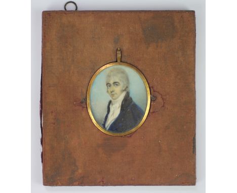 English School - 19th century, 
watercolour on ivory,
Portrait miniature of a gentleman,
reverse with plated hair inset, lack