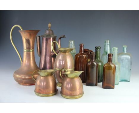 A box containing a quantity of bras and copper ware, two china jars with lids, three small pictures and a box containing a qu