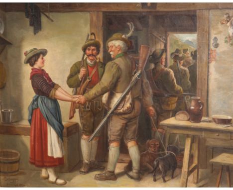 OSWALD VOLKEL (1873-1952), AUSTRIAN HUNTING PARTY, signed, titled n. Defreggen and dated 1936 lower left, oil on canvas, fram