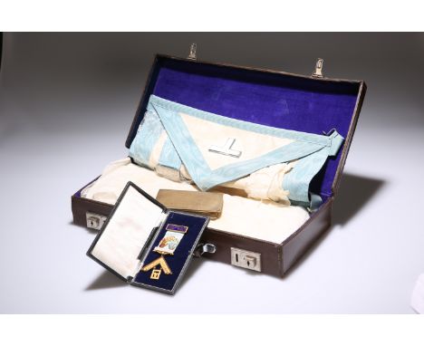 A CASE OF MASONIC REGALIA, including 9 carat gold and enamel Anglo Argentine Lodge jewel, etc.