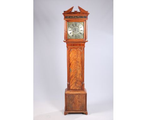 A GEORGE III MAHOGANY EIGHT-DAY LONGCASE CLOCK, SIGNED EDW. HARRISON, WARRINGTON, the 12 3/4-inch square brass dial with silv