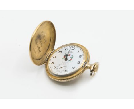 &nbsp;A GOLD PLATED LE GRAN FULL HUNTER POCKET WATCH. Circular white dial with arabic index, sub seconds dial at 6 o'clock po