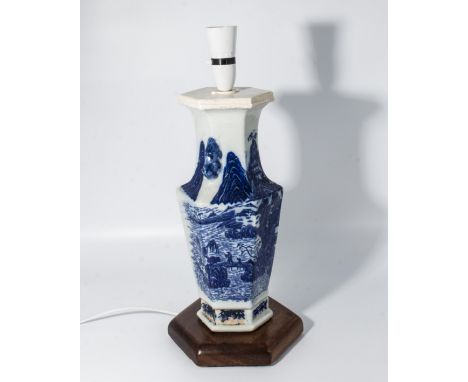 A blue and White Chinese vase converted into a lamp