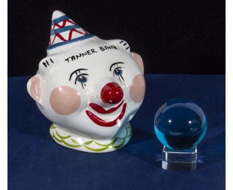 1950/60's ceramic tanner bank together with miniature crystal bowl on stand