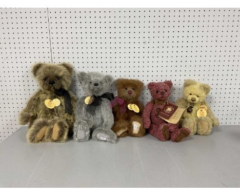Five Charlie Bears Teddy Bears, All With Name Tags. Comprising of "Nathan" CB083776 "Callum" CB176507, "Audrey" CB171786B, "M