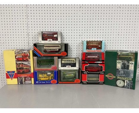 Fourteen 1:76th Scale Diecast Model Buses by EFE, Corgi to include #25511AEC RML Routemaster Kentish Bus, boxed.
