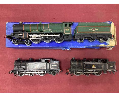 Three Hornby Dublo 00 gauge three rail locomotives; a Bristol Castle 4-6-0 in poor but original part-box and two 0-6-2 tank e