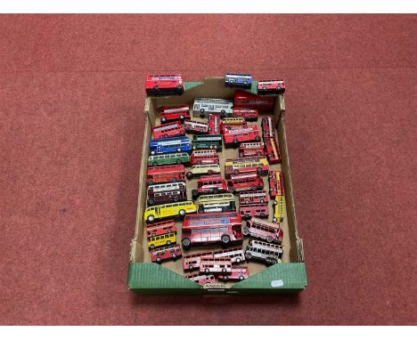 Approximately Forty Diecast, White Metal Model Buses by Solido, Matchbox, EFE, Dinky, Lledo and other. Playworn.