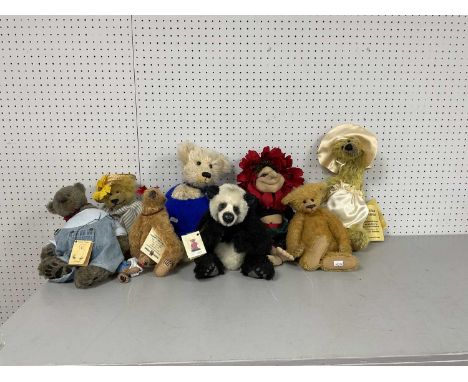 Eight Mainly Soft Bears / Teddy Bears by Various Makers. Including a Schmider Creativ Mohair Bear Labelled "Claire" created b