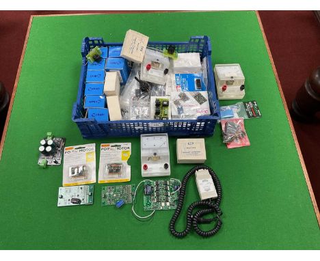 A quantity of model railway electrical and electronic control equipment including eight boxed Cobalt point motors, digital de