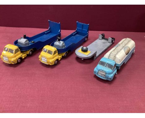 Three Original Corgi Bedford Tractor Units and Trailers, including milk tanker and machinery low loader, all fair, some parts
