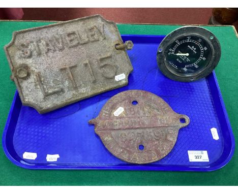 A Staveley LT15 Cast Iron Railway Shed Plate, A 1911 Wagon Plate With Writing "To Carry 12 Tons 64759", Registered By The Mid