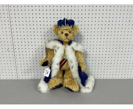 A Hermann H.M. Small Queen Elizabeth II Golden Jubilee, Mohair Limited Edition Soft Bear. Number 254 of 500. Approximately 14