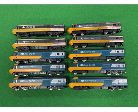 Ten 00 gauge HST Inter City 125 power cars by Hornby and Lima, including six with motors, all playworn and untested.
