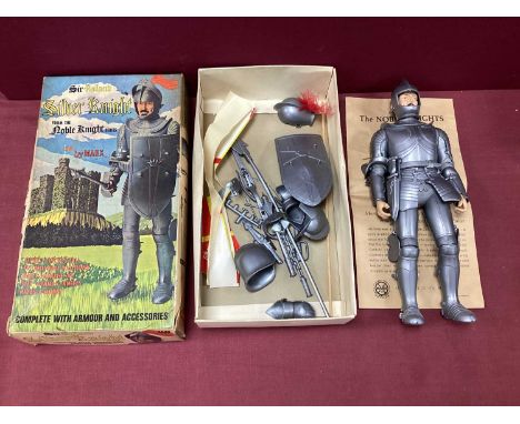 A Marx Toys Sir Roland Plastic Silver Knight Figure. 'From The Noble Knight Series', assembly instructions present, accessori