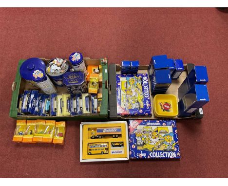 A Collection of Weetabix and Tetley Tea themed Diecast Model Vehicles by Corgi, Lledo. Together with Four Weetabix 70th Anniv