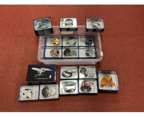 Seventeen Star Trek Diecast/Plastic Space Vehicles by Eaglemoss to include U.S.S. Enterprise (2009 Movie), Bajoran Lightship,