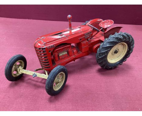 Large Scale Moko Massey Harris Tractor, red, small parts missing, front wheels and steering detached, spares/repair.