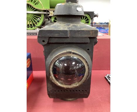 A Manufacturing &amp; Railway Supplies Ltd Cast Iron Railway Lamp, measuring approximately 40cm high, Age-related wear/rustin