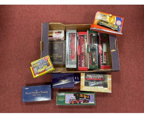 Fourteen Boxed Diecast Model Vehicles by Corgi, EFE, Atlas Editions, Matchbox, Etc. To Include Corgi #59534 Scania Food Tanke