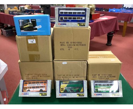 Thirty Diecast Model Buses by Sunbeam Models - Corgi. Comprising of #91843 Cardiff Metrobus (6), #91839 Badgerline Metrobus (
