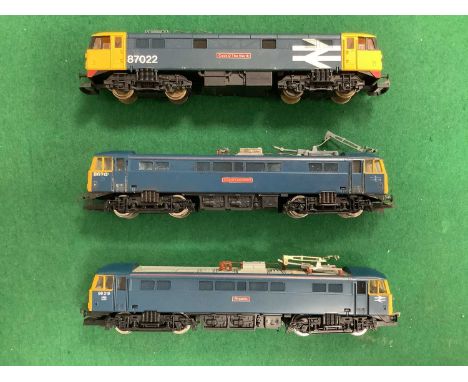 Three 00 gauge BR Blue electric locomotives: two Hornby Class 86 "City of Lancaster" and "Phoenix" and a Lima Class 87 "Cock 