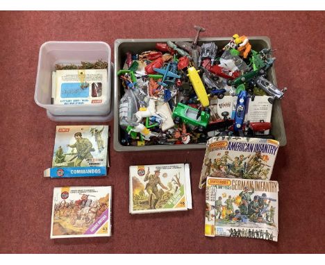 A Quantity Of Mid 20th Century and Later Plastic Figures And Associated Diecast Figures, Playworn. To Include Britains Deetai