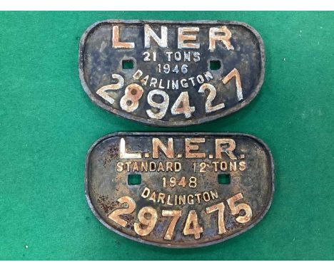 Railwayana- Two LNER Cast Iron Wagon Plates. Comprising of 21 Tons 1946 Darlington 289421 &amp; Standard 12 Tons 1948 Darling