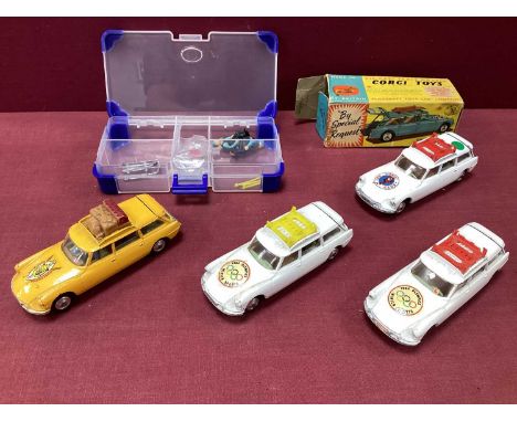 Four Original Corgi Citreon Safaris, one Corgi ski club, two 1964 Olympics and one Wildlife Preservation, with some figures, 